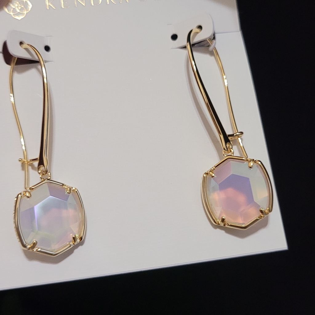 Nwt Kendra Scott Earrings Iridescent Opalite In Gold
